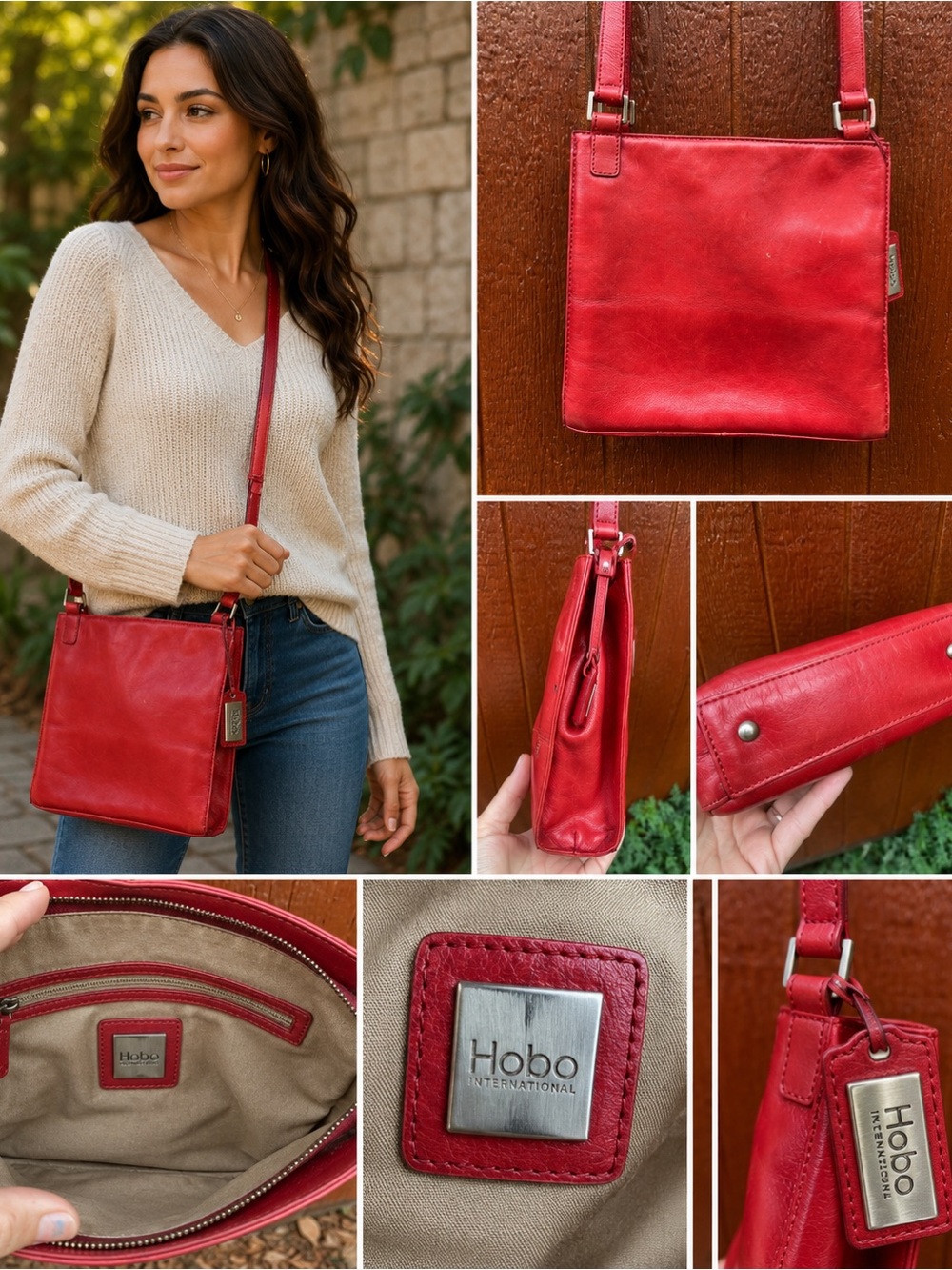 Hobo International Red Leather Crossbody Shoulder Bag Organizer Purse